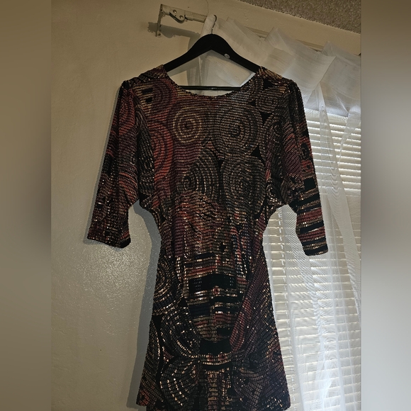 VINTAGE 1980's Janine Hand Painted Metallic Mosaic Runway Dress ITALY S - Picture 4 of 11